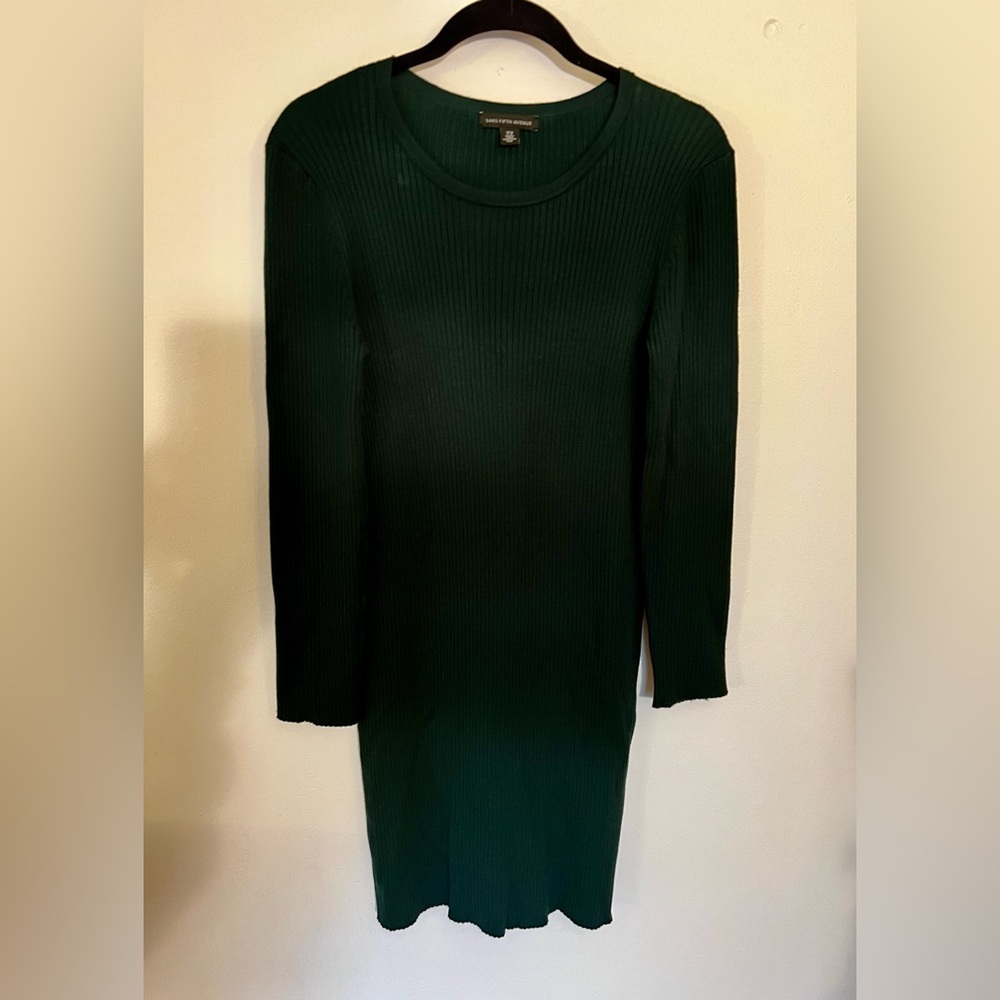 Green Ribbed Sweater Dress